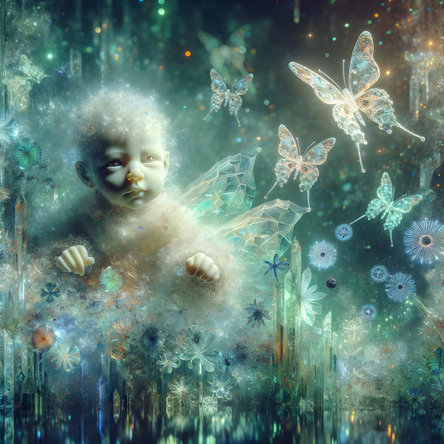 Whimsical Infant with Fairy Wings in Dreamlike Setting