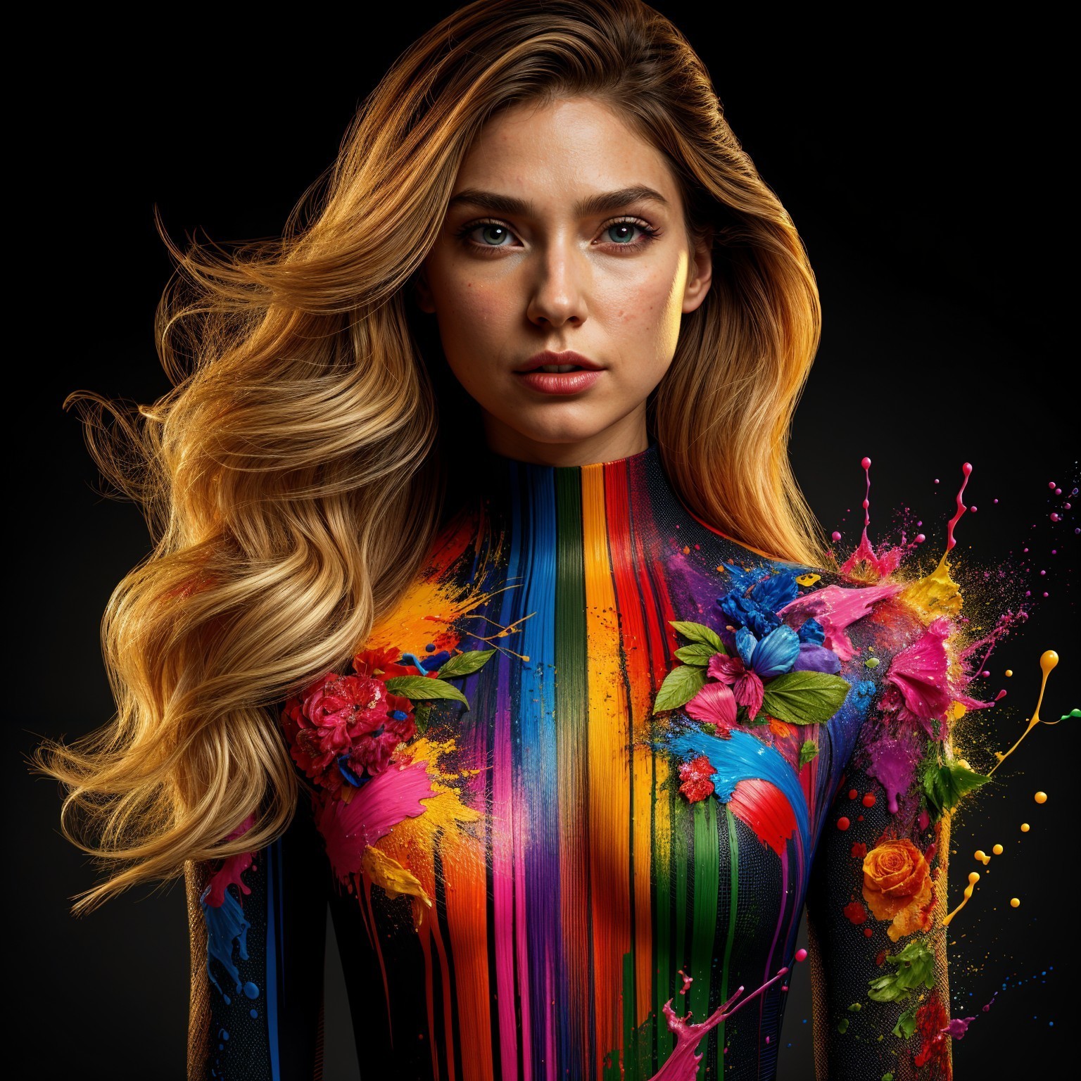 Portrait of a Woman in a Colorful Bodysuit