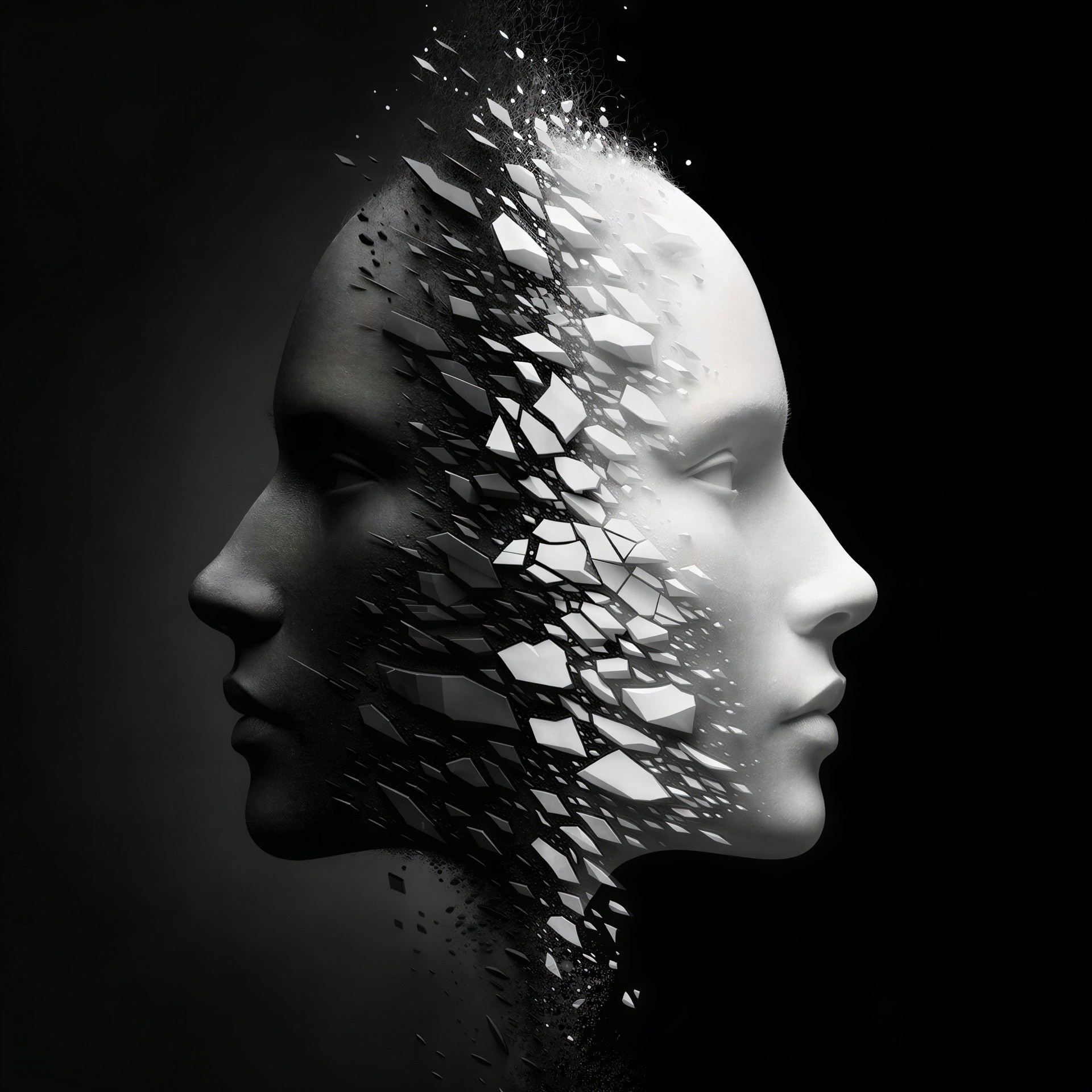 Surreal Abstract Digital Painting of Two Human Faces