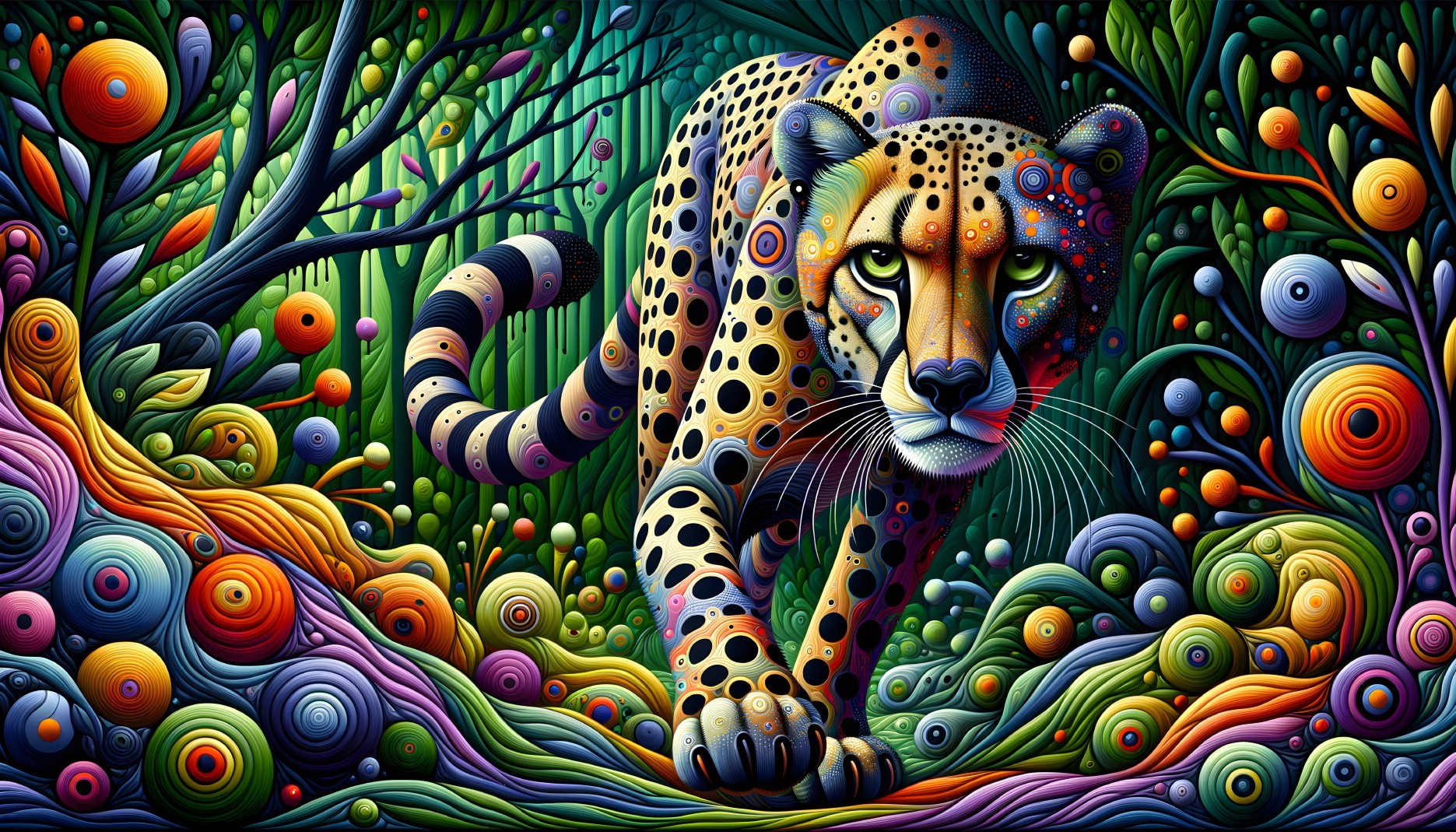 Stylized Cheetah in a Colorful Jungle Scene