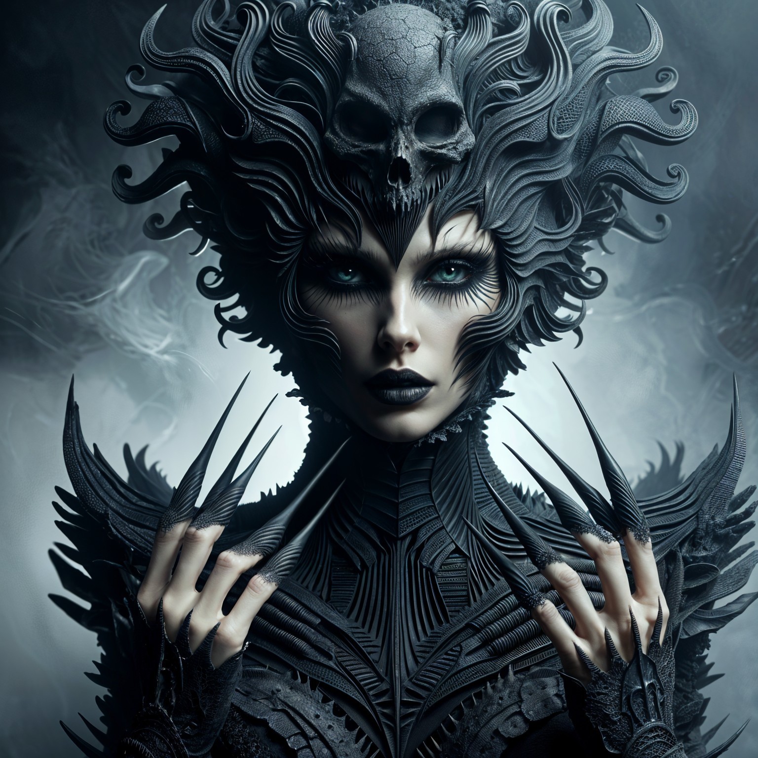 Figure in Black Armor with Skull Crown and Vines