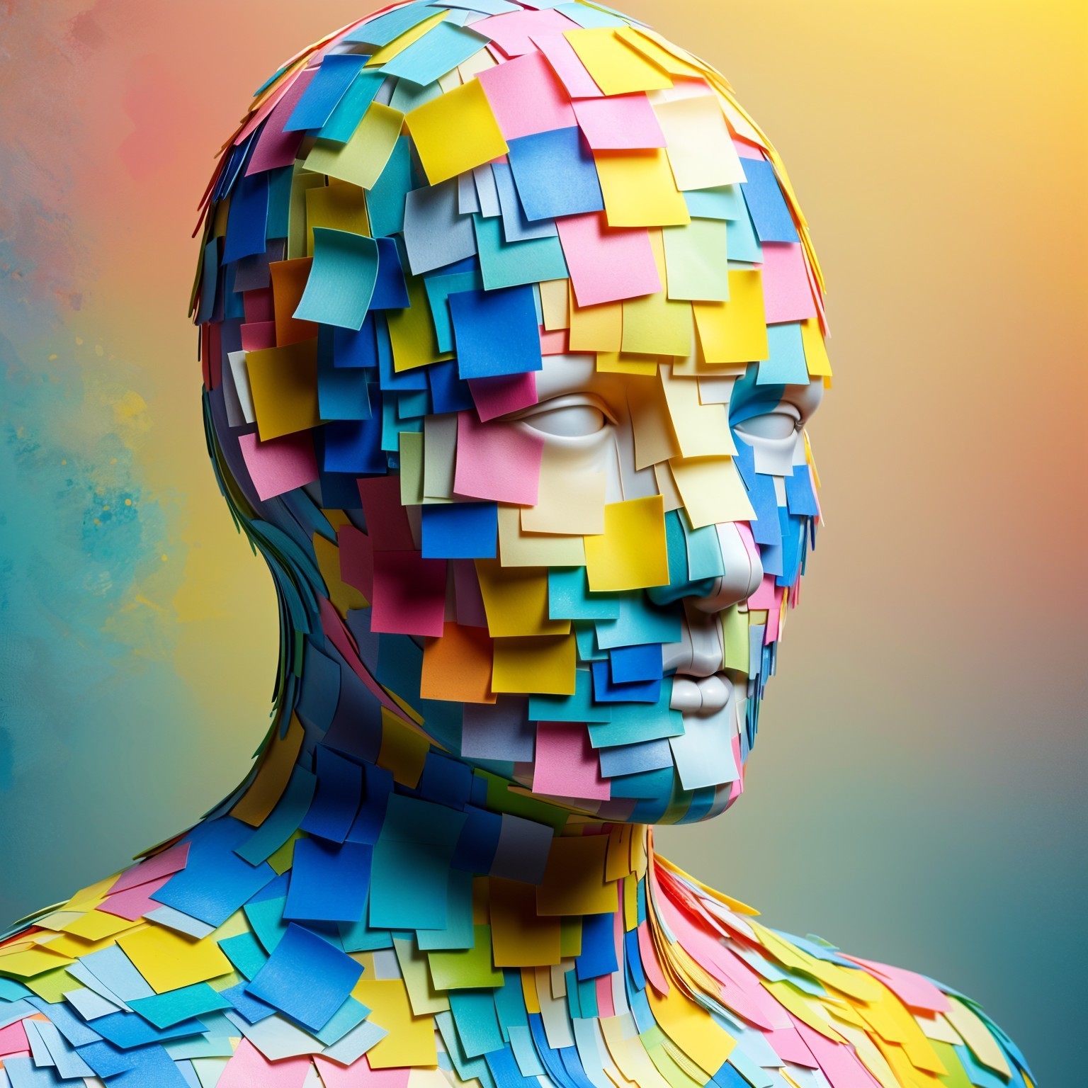 Mannequin Covered in Colorful Sticky Notes