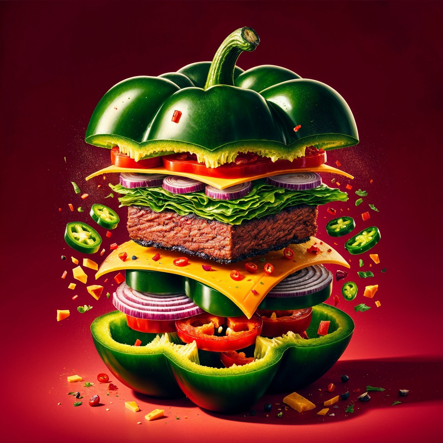 Vibrant Burger Made of Fresh Green Bell Peppers
