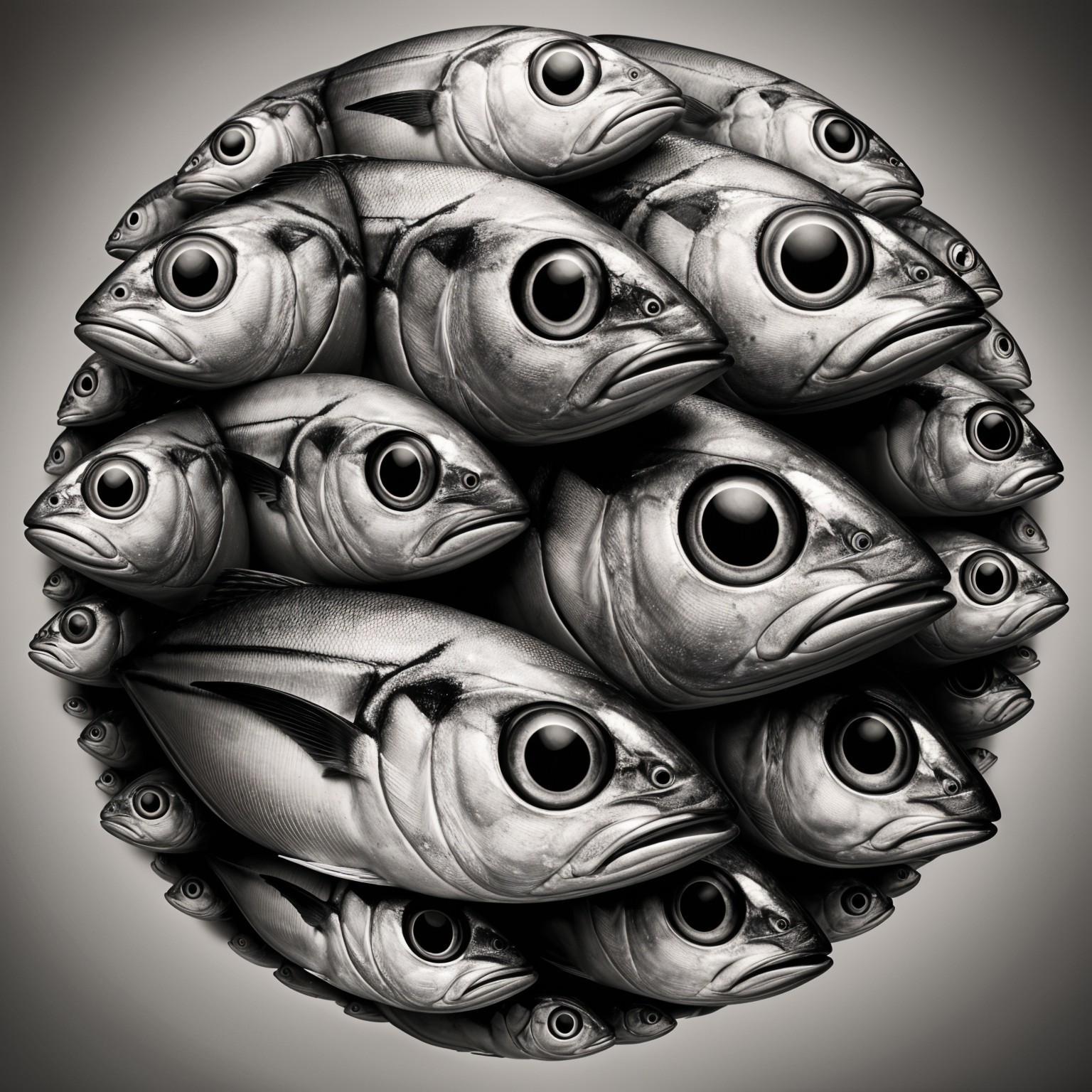 Black and White Illustration of Fish in Circular Arrangement