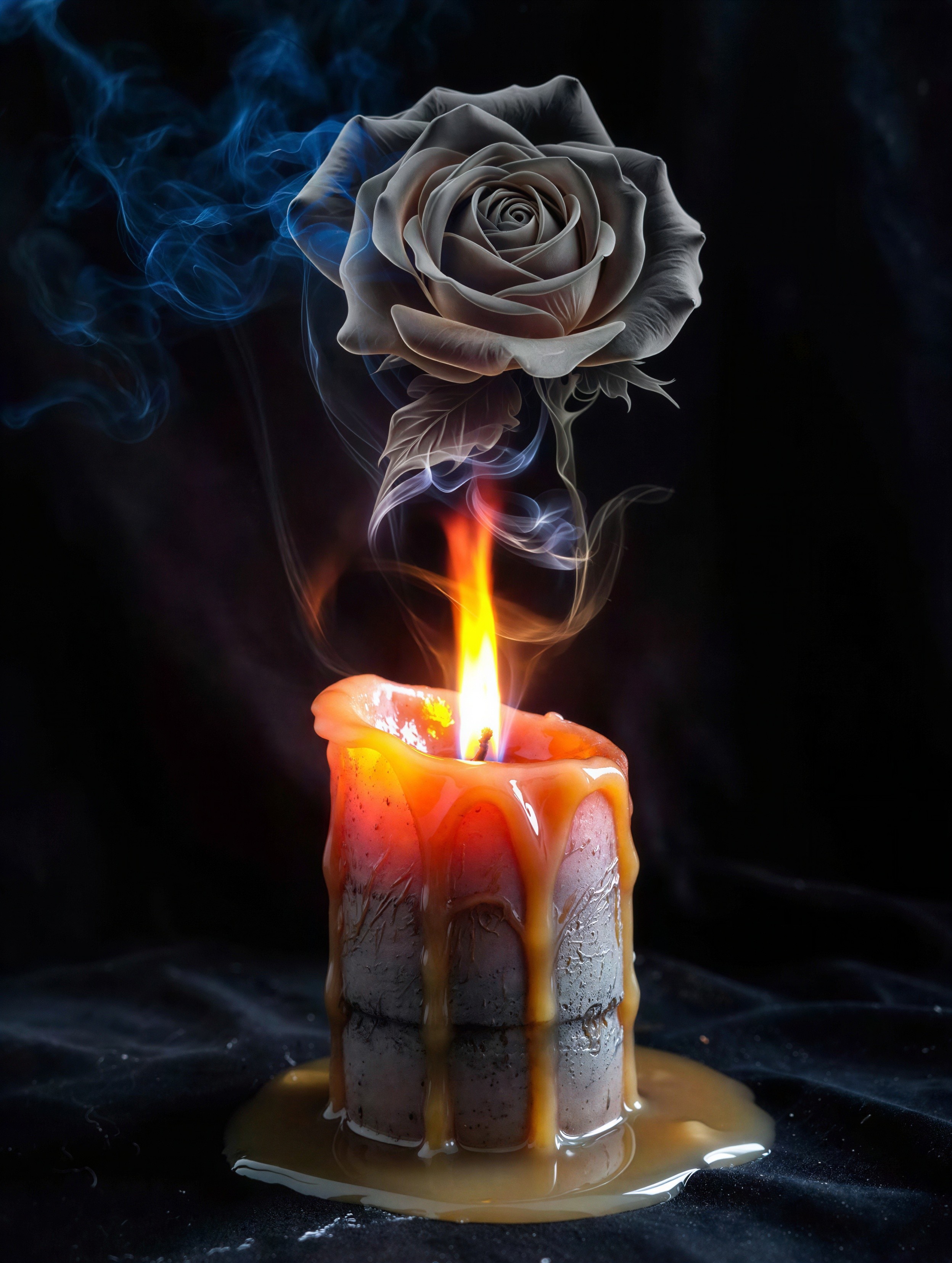 Layered Gray Candle with Caramel Frosting and Flame