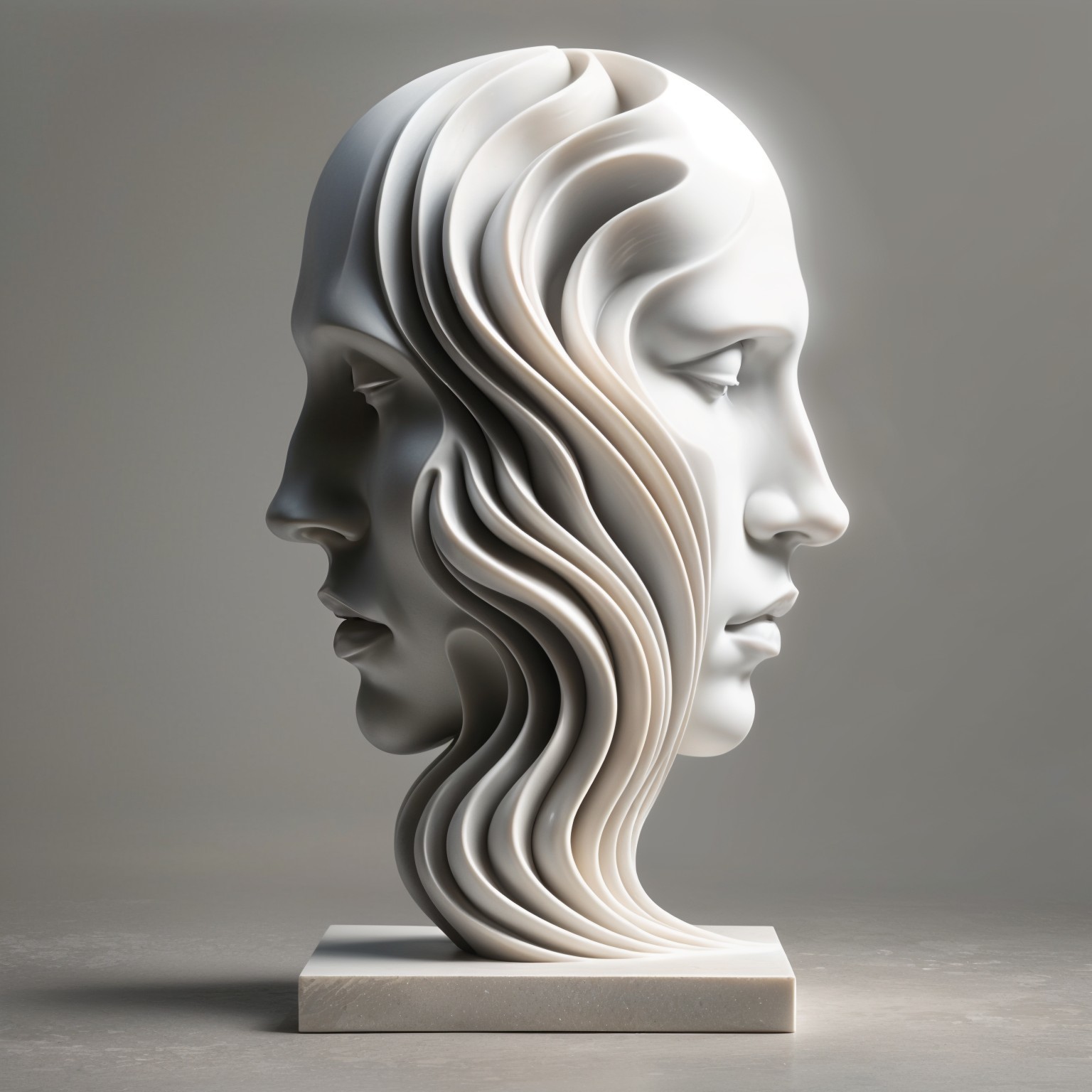 White Marble Sculpture of Intertwined Abstract Faces