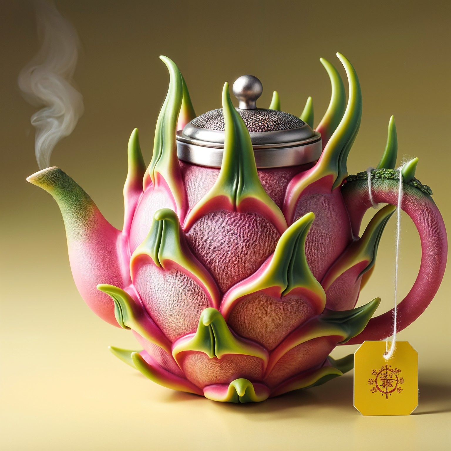 Whimsical Dragon Fruit Teapot with Metallic Lid