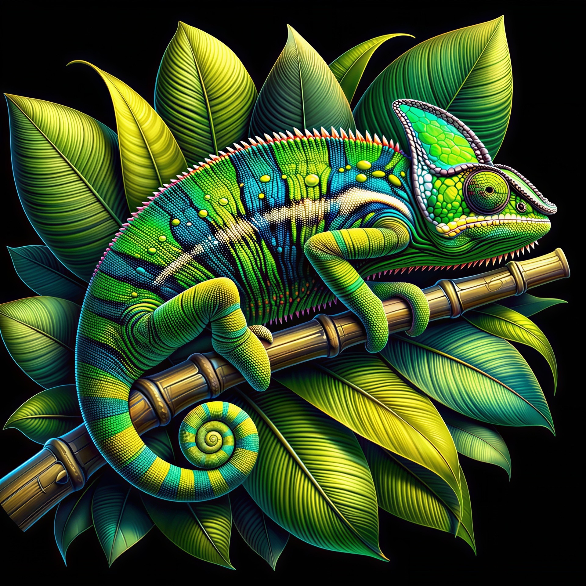 Intricate Digital Painting of a Colorful Chameleon