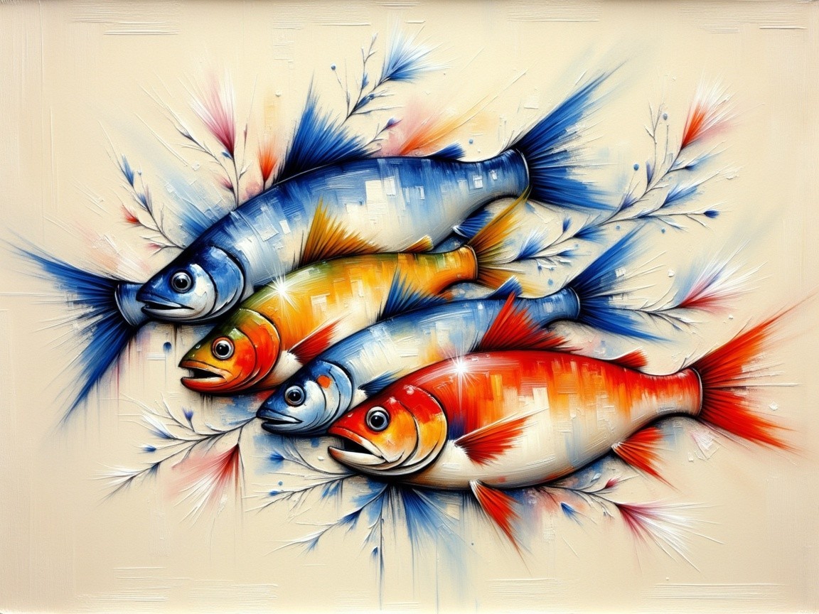Vividly Colored Fish with Abstract Floral Background