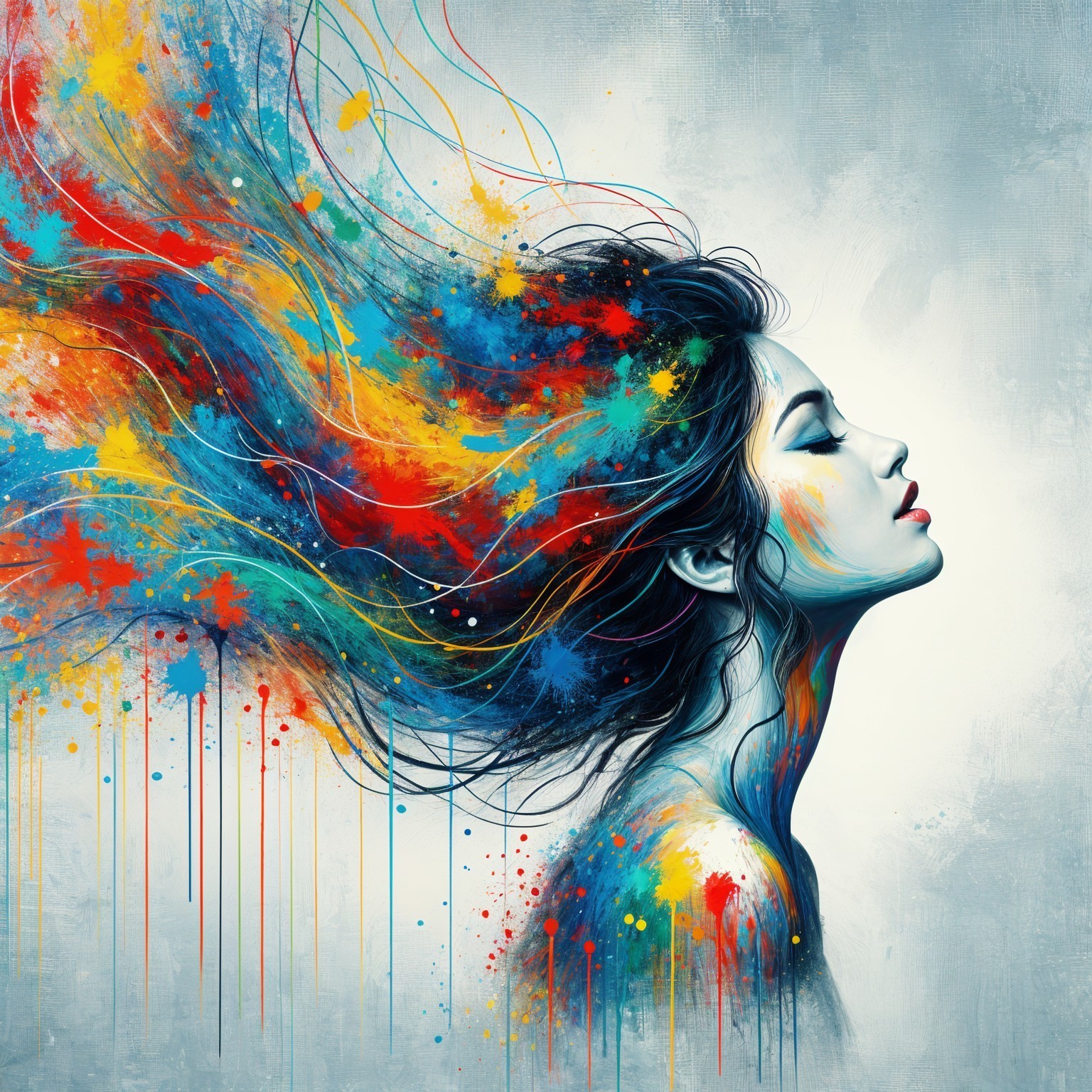 Profile of a Woman with Colorful Flowing Hair
