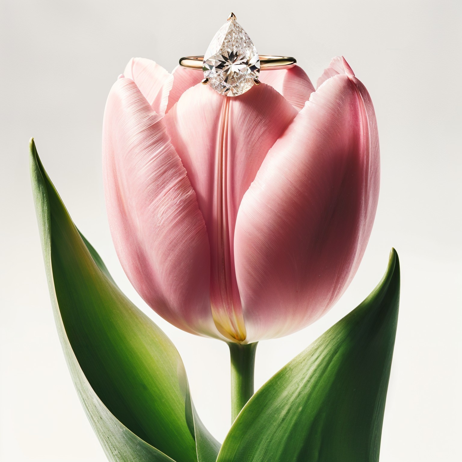 Pink Tulip with Pear-Shaped Diamond Ring Displayed