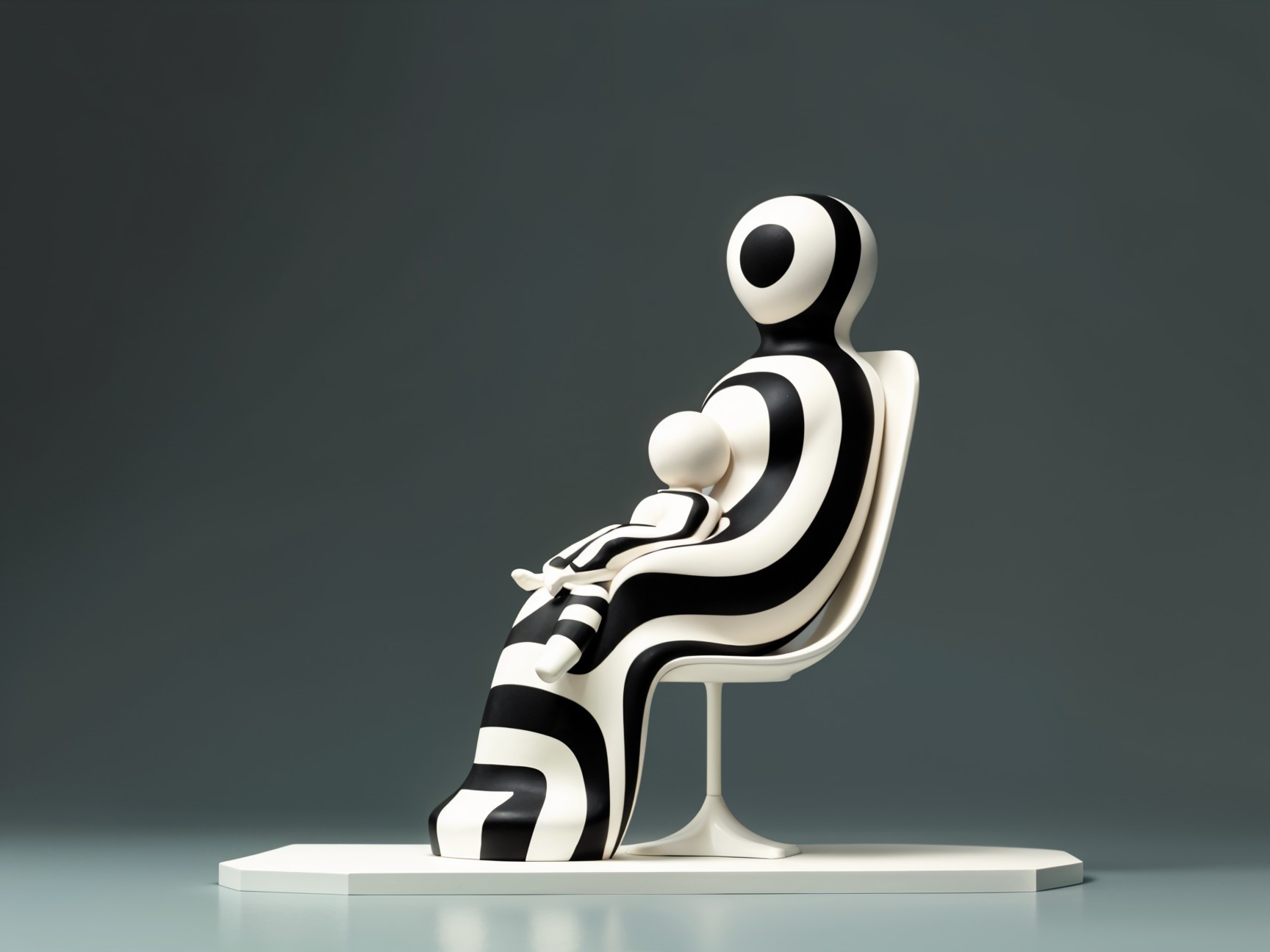 Large Seated Figure Sculpture in Striped Design