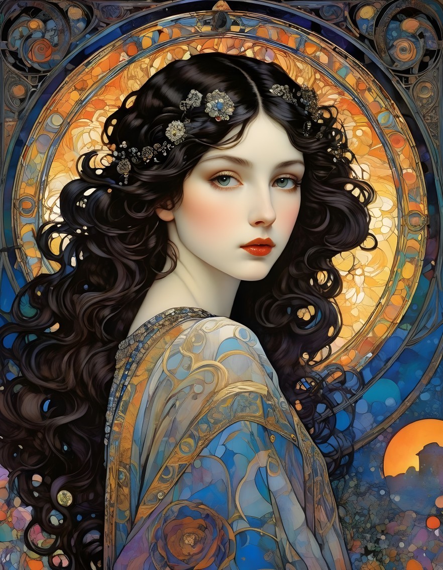 Serene Young Woman with Floral Adornments and Halo