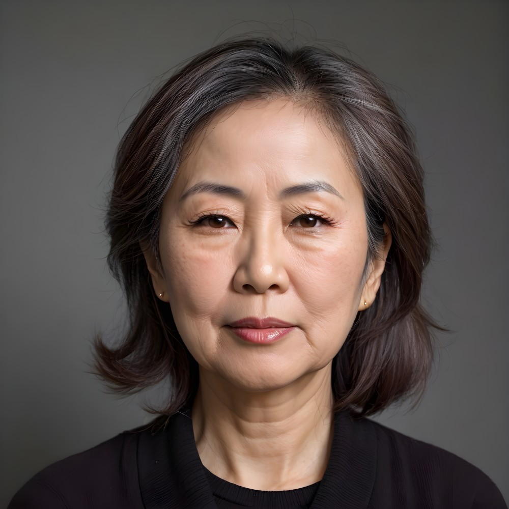 Middle-aged woman with gray hair in black top