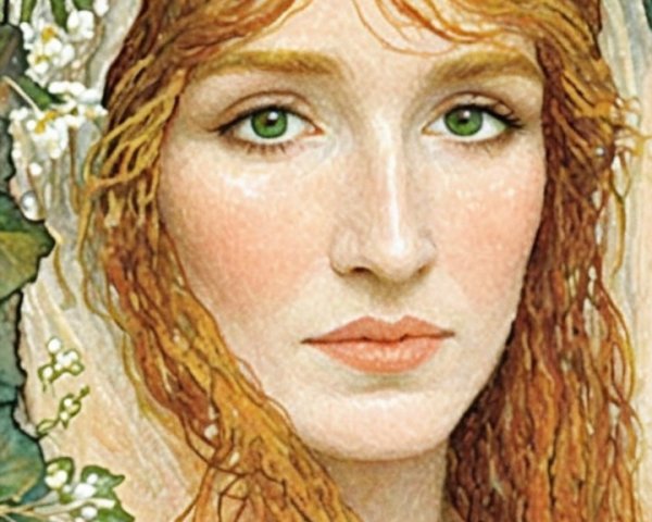 Young woman with red hair and floral headpiece