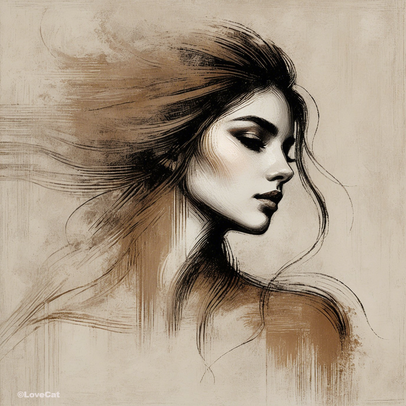 Graceful Female Profile in Soft Earthy Tones