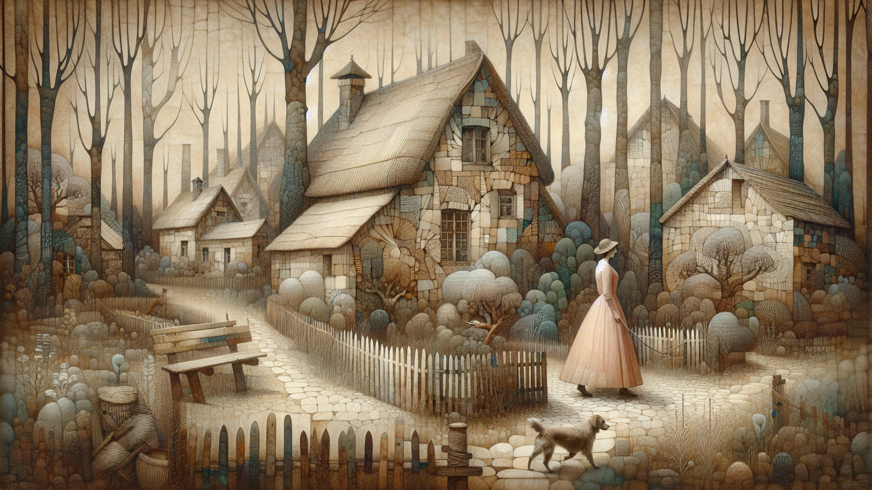 Woman in Pink Dress Walking in Whimsical Landscape