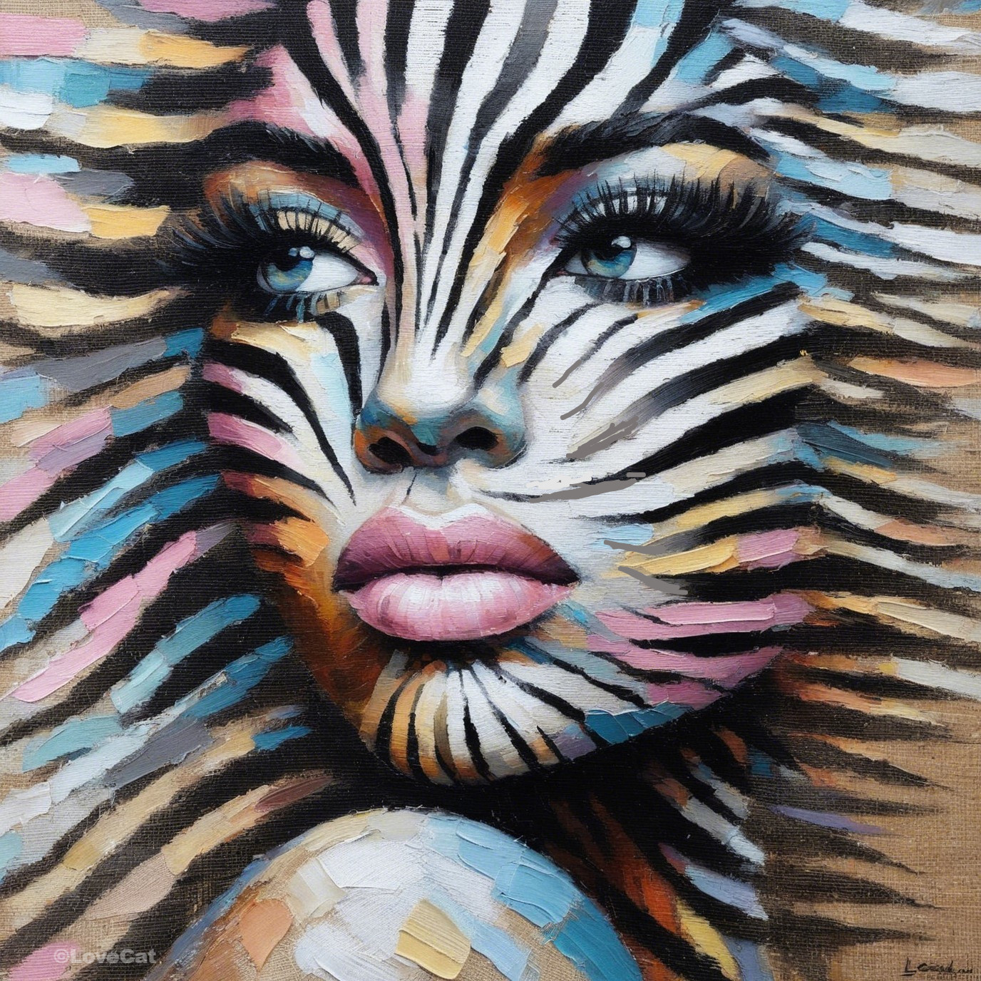 Portrait of a Woman with Tiger Stripe Face Paint