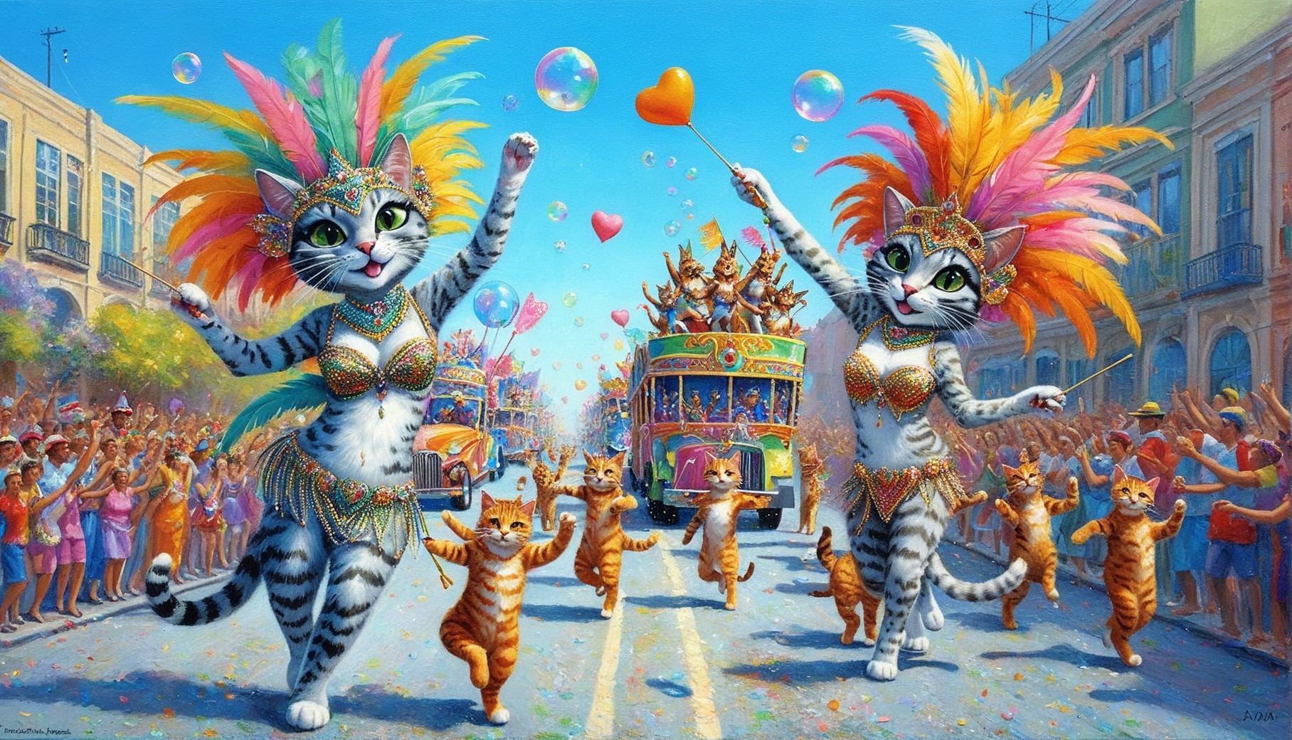 Vibrant Carnival Scene with Celebratory Costumed Cats