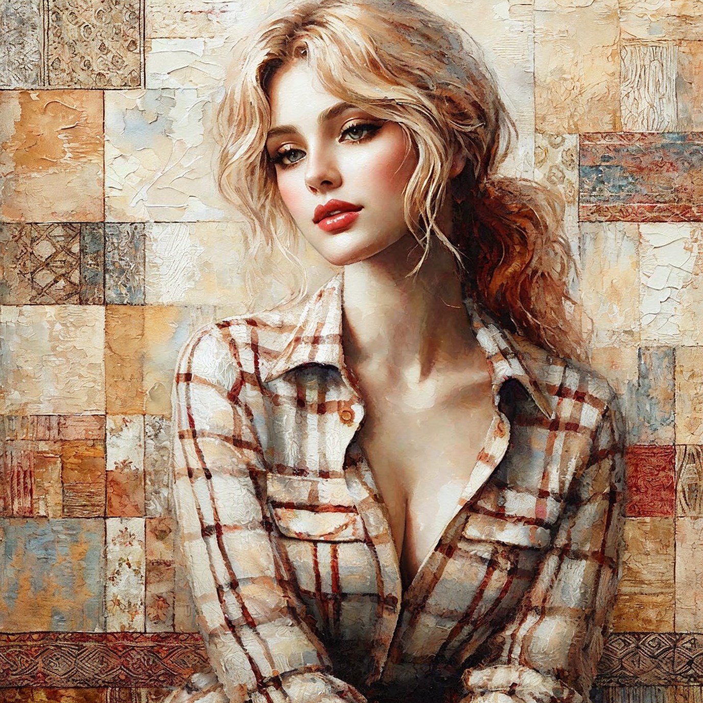 Thoughtful Woman with Blonde Hair in Artistic Background