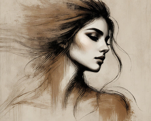 Graceful Female Profile in Soft Earthy Tones
