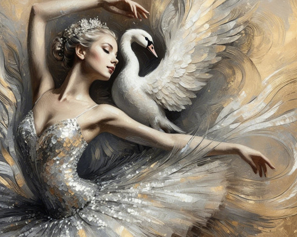 Ballet Dancer and Swan in Elegant Motion Together