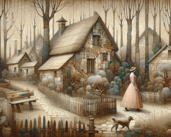 Woman in Pink Dress Walking in Whimsical Landscape