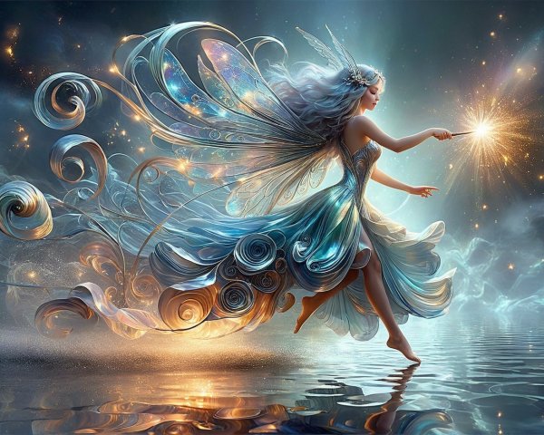 Ethereal Fairy with Translucent Wings in Digital Art