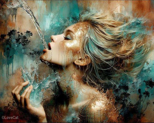 Woman with Turquoise Eyeshadow and Glittering Skin