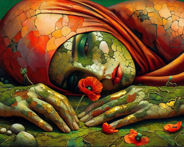 Digital Painting of Woman with Cracked Green Skin