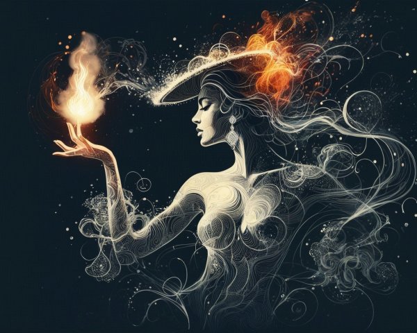 Ethereal Figure with Flame in Mystical Atmosphere