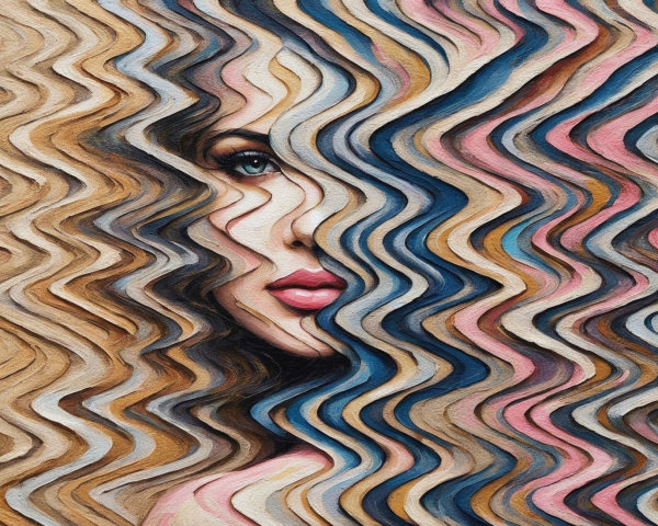 Stylized portrait of a woman with wavy hair patterns
