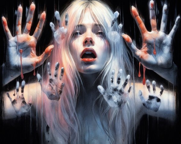 Haunting Portrait of a Young Woman with Blood Streaks