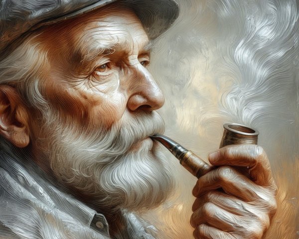 Elderly man in contemplation with pipe and cap