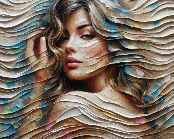 Portrait of a Woman with Textured Waves and Pastel Hues