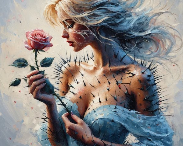 Portrait of a woman with thorns and a rose