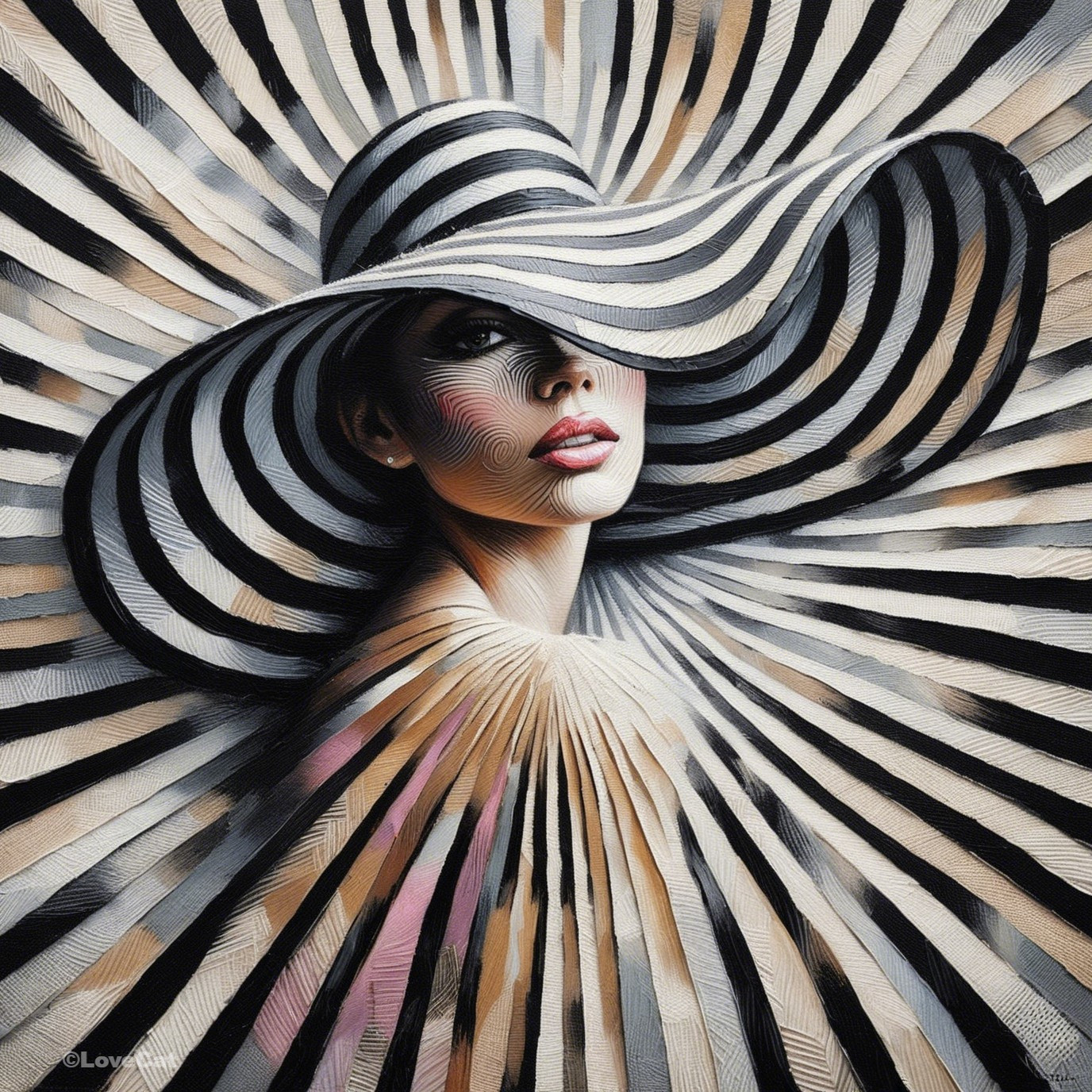 Portrait of a Woman in a Striped Wide-Brimmed Hat