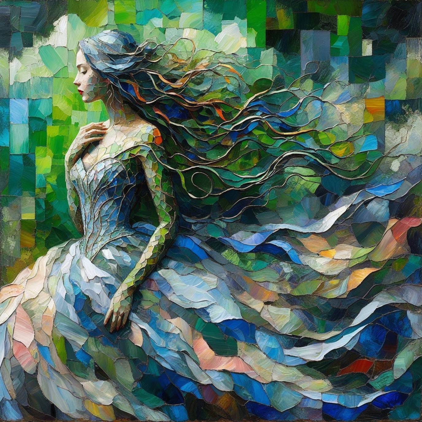 Abstract Woman in Vibrant Green Background