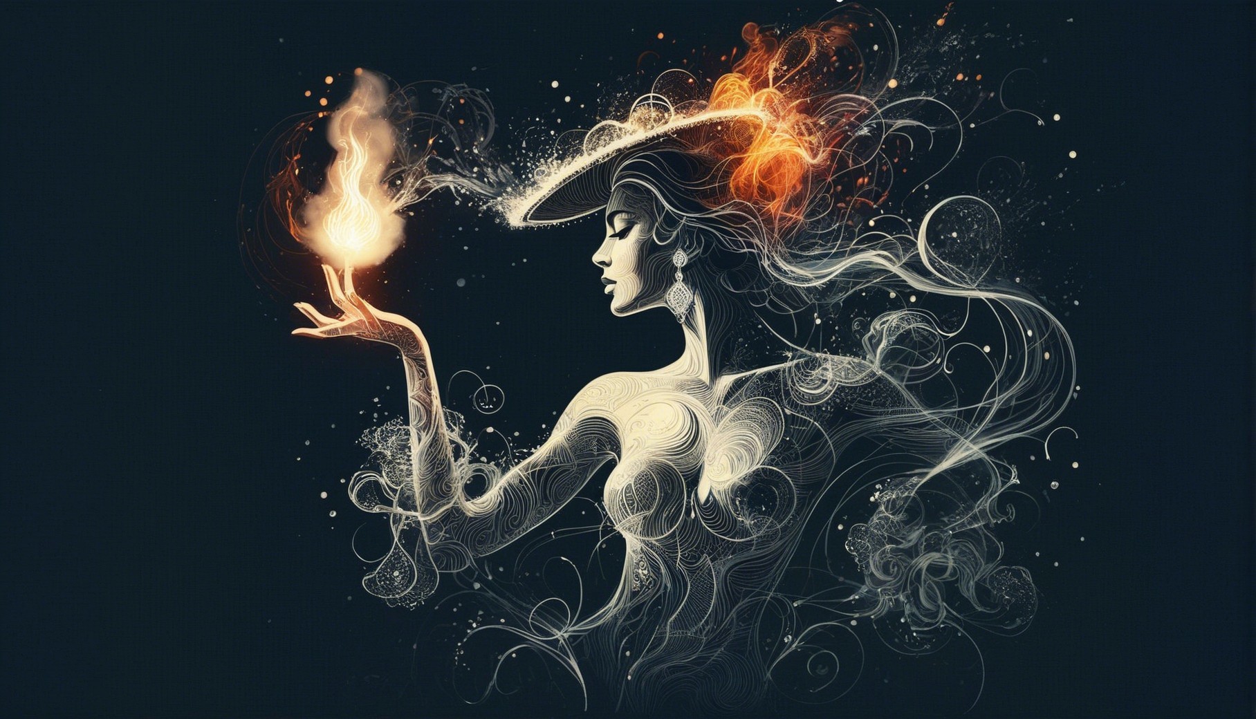 Ethereal Figure with Flame in Mystical Atmosphere