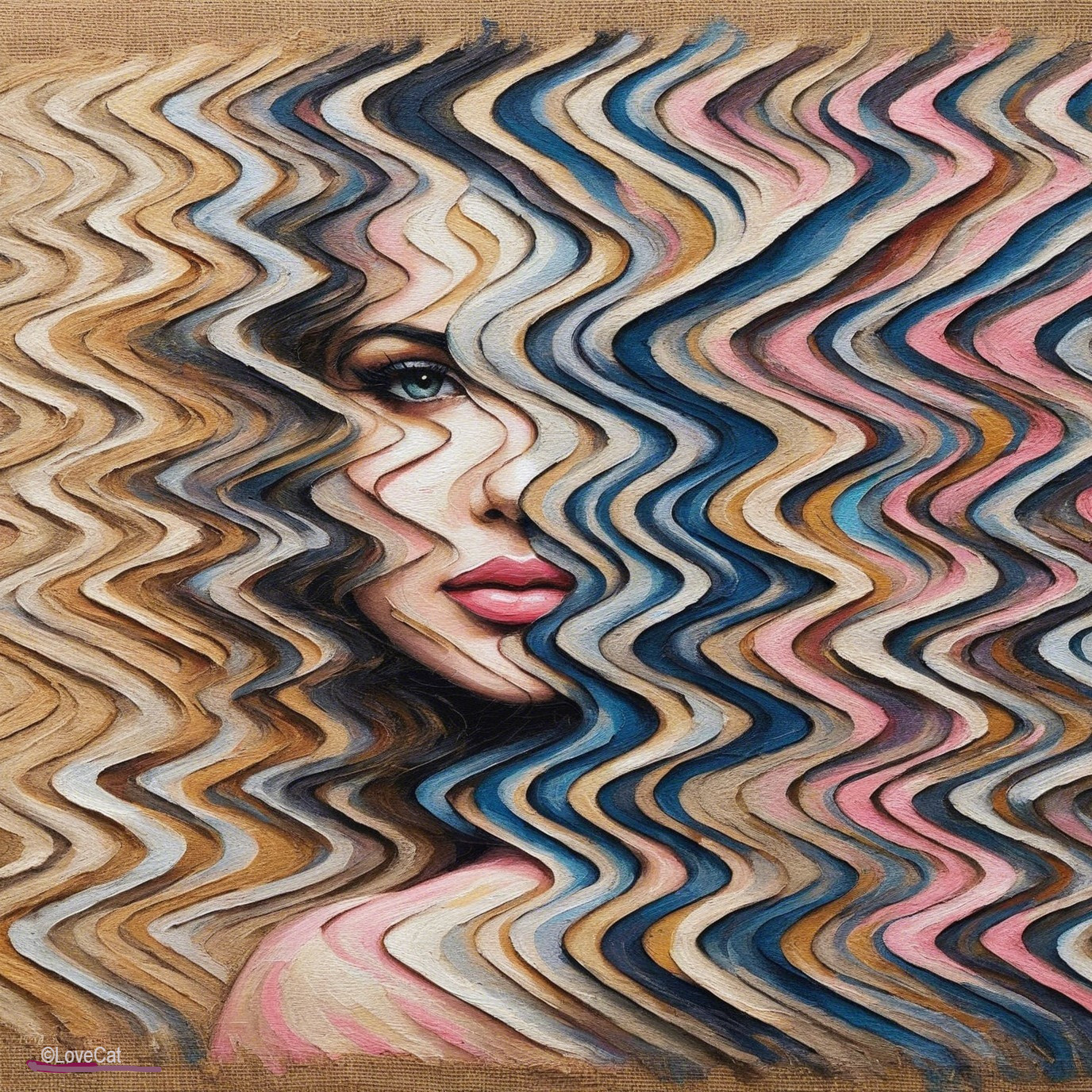 Stylized portrait of a woman with wavy hair patterns