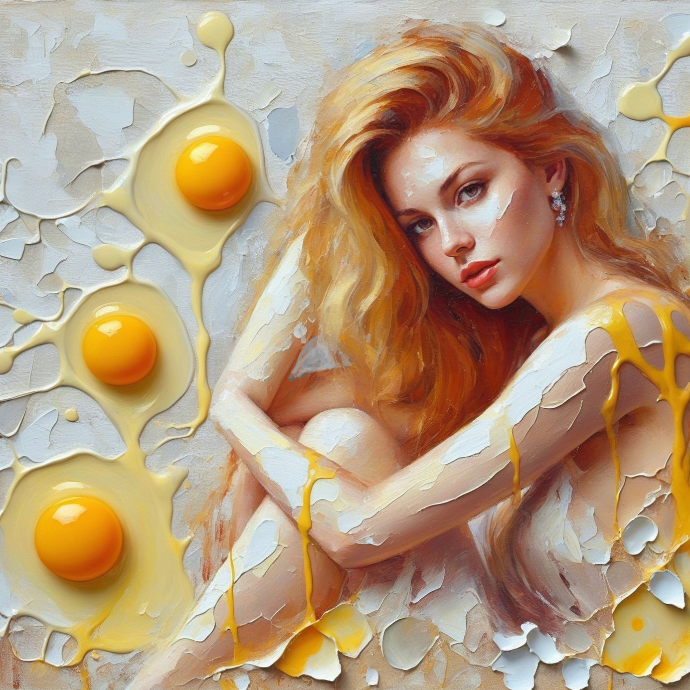 Portrait of a Woman with Egg Yolk Background