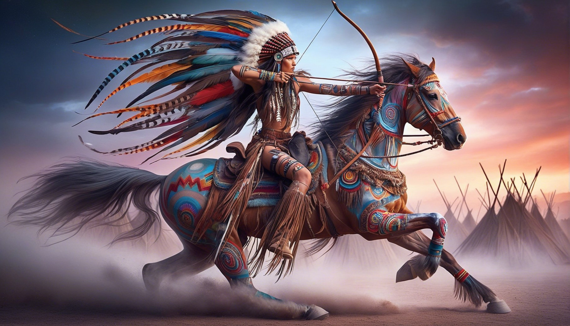 Warrior on Decorated Horse with Tribal Patterns