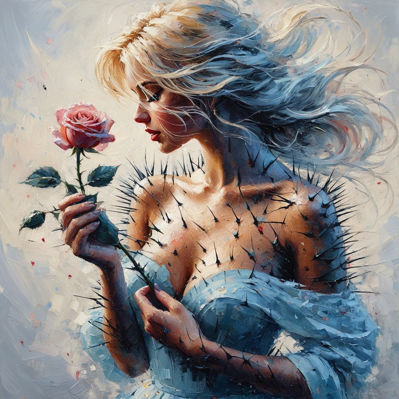 Portrait of a woman with thorns and a rose