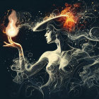 Ethereal Figure with Flame in Mystical Atmosphere