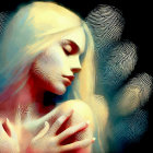 Digital painting of a woman with blonde hair and fingerprints