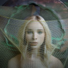 Serene portrait of a woman with wavy blonde hair