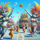 Vibrant Carnival Scene with Celebratory Costumed Cats