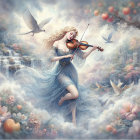 Woman Playing Violin in a Dreamy Landscape