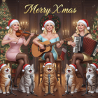 Christmas Scene with Women, Instruments, and Cats