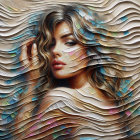 Portrait of a Woman with Textured Waves and Pastel Hues